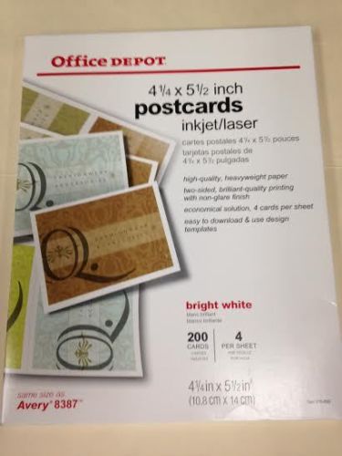 Office Depot Inkjet/Laser Post Cards, 4 1/4&#034; x 5 1/2&#034;, Bright White, Pack of 200
