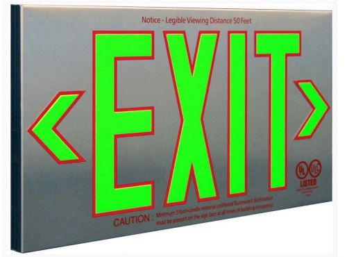 Sure-Lites PHL1GBA Photo luminescent Exit Sign, Brushed Aluminum Housing, Green