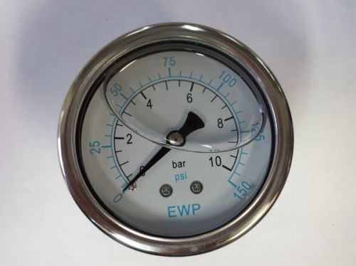 Pressure Gauge, 0-150 PSI, 2.5&#034; Dial, Oil Filled, 1/4&#034; MNPT Center Back Mount