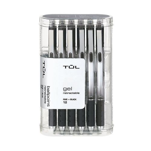 Tul Black Ink Gel Retractable Pens Fine 0.5mm 12 pack - NEW