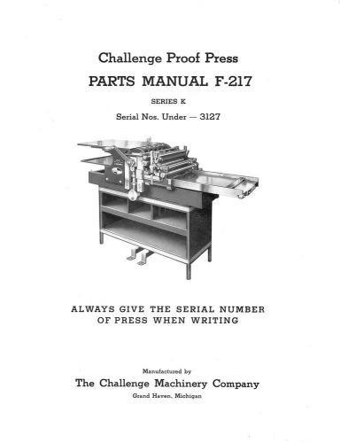 Challenge 15KA- F-217 PRINTING PRESS PARTS MANUAL