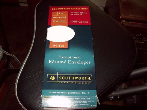 SOUTHWORTH EXCEPTIONAL RESUME ENVELOPES 100% COTTON 24 COUNT WHITE OPENED BOX