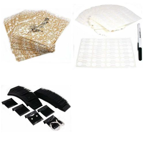Gold Tone Paper Gift Bags W/ Jewelry Price Tags &amp; Black Earring Cards 1200 Pcs