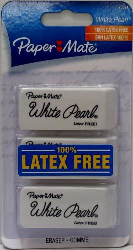Paper Mate White Pearl 100% Latex-Free Plastic Eraser, 3-Pack