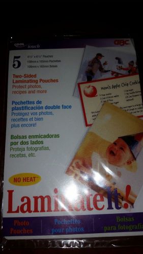 Pack of five 4 1/4&#034; x 6 1/2&#034; two-sided Laminating Pouches, No Heat!