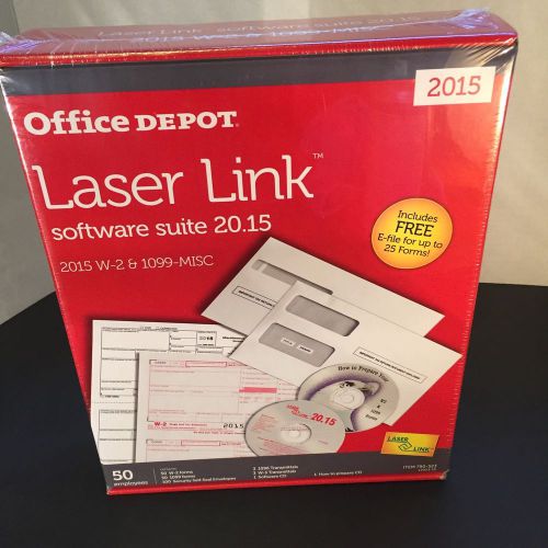 OFFICE DEPOT LASER LINK SOFTWARE SUITE W2 &amp; 1099 50 EMPLOYEES KIT TAXES 2015 F4