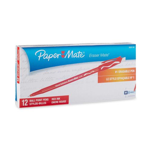 Erasermate Stick Ballpoint Pens Medium Point Red Ink 12-Pack Pens 12 Pens