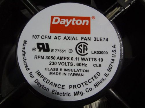 NEW! DAYTON 107 CFM AC AXIAL FAN 3LE74 3050 RPM 0.11 AMPS 19 WATTS 1230 V 60 HZ