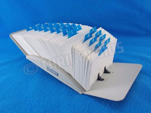 Vintage Rolodex V524J V-File Open Tray Metal Card File Adjustable Stand Lt Tan