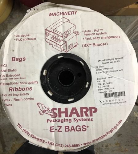 Lot Of 8 Rolls Sharp Packaging Systems E-Z Bags BD748R1 6x9+1 Hdr X Standard W/C