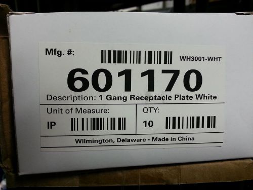 Preferred Industries - Box of 10 - White -Duplex Receptacle Plates (601170) NEW
