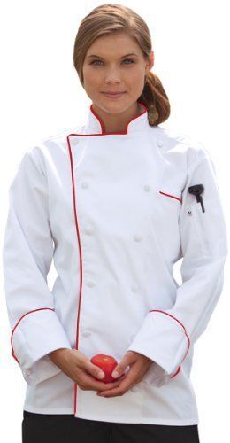 Uncommon Threads Adult Unisex Murano Chef Coat XXXX-Large White With Red Piping