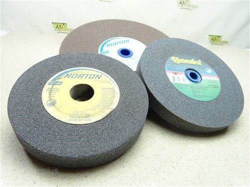 NEW &amp; USED LOT OF 3 GRINDING WHEELS 5-3/4&#034; TO 8&#034; W/ 1&#034; BORES NORTON GEMINI