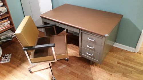 Vintage industrial shaw walker tanker desk w/ steelcase office chair for sale