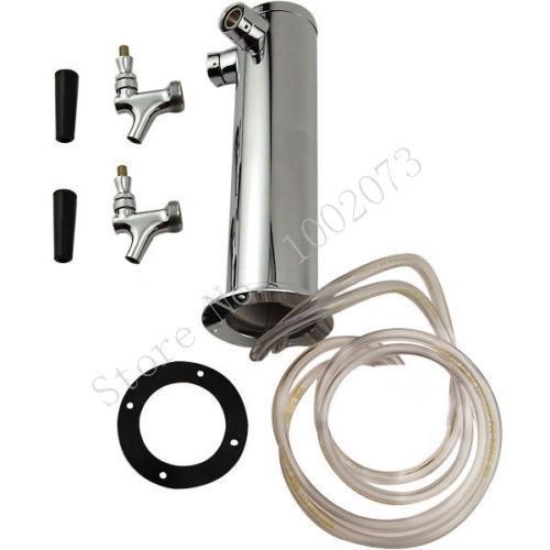 3&#034; dual tap chrome draft beer tower - 2 faucets, for kegerator 12&#034; tall ctd for sale