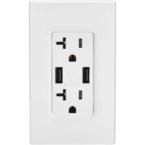 Leviton t5832-w combo duplex receptacle &amp; 20-amp usb charger - white for sale