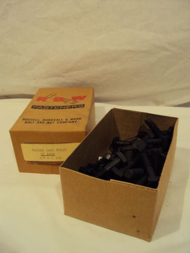 50 new old stock rbw 1 3/4&#034; square head black bolts #16 thread, 3/8&#034; dia. in box for sale