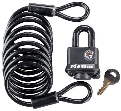 Master lock 613dat 6&#039; self coiling cable and steel padlock for sale