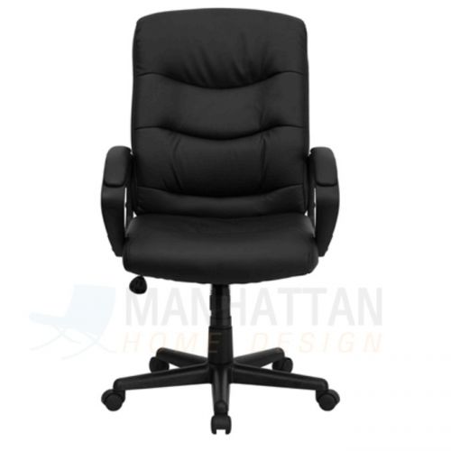 Eco-Friendly Black Leather Mid-Back Office Chair [Model 1]