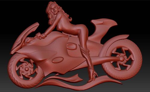 3d stl model for CNC Router mill -VECTRIC RLF Girl on a motorcycle