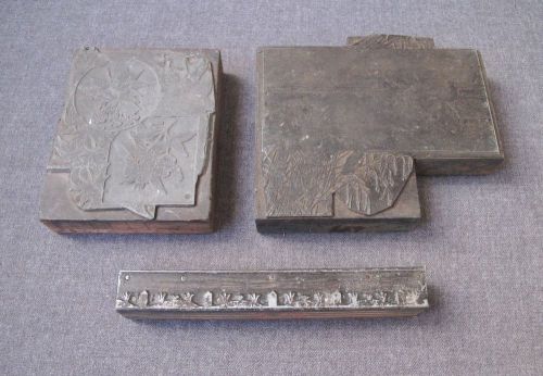 3 ANTIQUE DIFFERENT LETTERPRESS METAL WOOD PRINTERS BLOCKS LOT