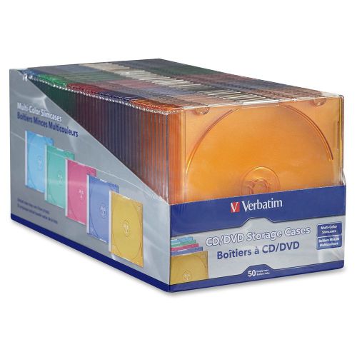 Verbatim CD/DVD Color Slim Jewel Cases, Assorted - 50pk - Jewel Case - Book Fold