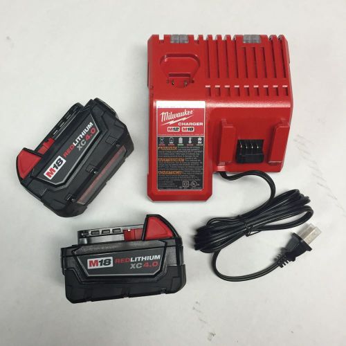 Milwaukee M18 XC 4 amp 18V Red Lithium Battery 48-11-1840 lot of 2 w charger NEW