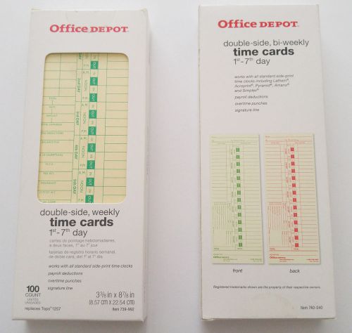 Office Depot Time Cards, Biweekly, Days 1-7, 2-Sided lot of 14 total 1400 Cards