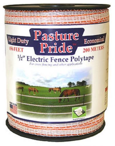 New 1/2&#034; pasture pride electric fence poly tape 656&#039; orange white wire spool for sale