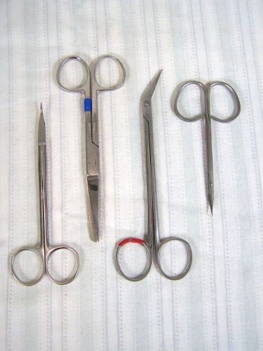 LOT OF 4 SCISSORS PREMIER DENTAL AND MORE SURGICAL MEDICAL INSTURMENTS TOOLS