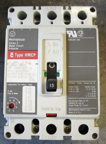 Westinghouse Ser C HMCP015E0C 15A Motor Circuit Protector Breaker   02