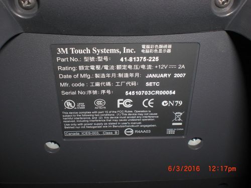 Monitor 3M 41-81375-225 AG ASSOCIATES 15in microtouch monitor no powersupply or