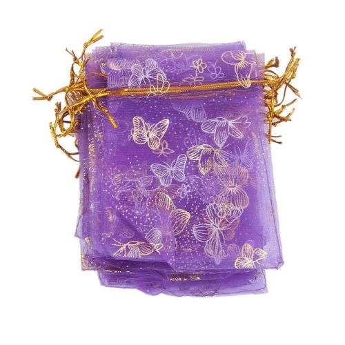 100 Butterfly Purple Organza Jewelry Candy Pendent Gift Pouch Bags Wedding