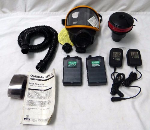 Msa optimair mm2k papr power air purifying respirator w/mask, fan, 2 batteries + for sale