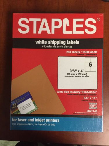 STAPLES AVERY 5164 8164 WHITE SHIPPING LABELS 3 1/3 X 4 Inches, 250 sheets