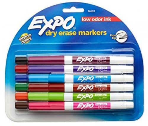 Expo 2 Low-Odor Dry Erase Markers, Fine Point, 12-Pack, Assorted Colors