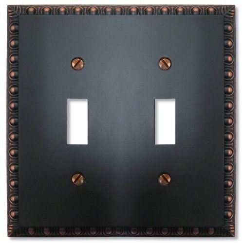 Amertac 90TTVB Egg &amp; Dart Aged Bronze Cast Wall Plate, 2 Toggle