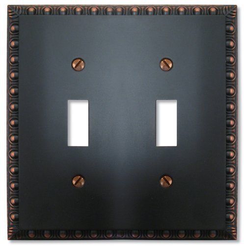 Amertac 90TTVB Egg &amp; Dart Aged Bronze Cast Wall Plate, 2 Toggle