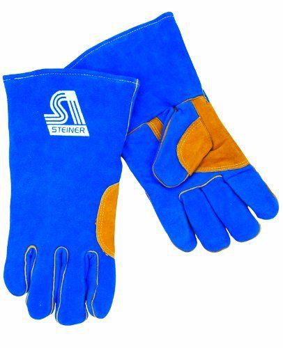 Steiner 025ntx welding gloves, blue natural thumb premium split cowhide triple for sale