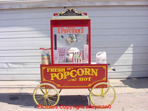Creators Profiteer Popcorn Machine &amp; 4 Wheel Wagon/Cart 14 Oz Kettle &amp; Supplies
