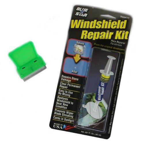 Blue Star Bundle - 2 Items - 1 Blue-Star Windshield Repair Kit + 1 Mini Scraper