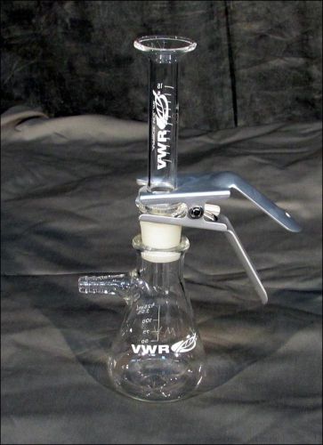 *VWR 125ML FILTER FLASK W/ NO. 5 STOPPER JOINT, GLASS FRIT, 15ML FUNNEL, &amp; CLAMP