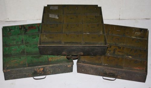 3 VINTAGE GREEN METAL DIVIDED COMPARTMENT PARTS BIN DRAWERS INDUSTRIAL AGE