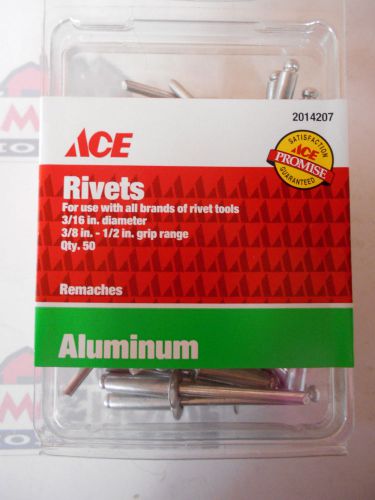 50 Rivets Aluminum Universal 3/16&#034; dia. 3/8&#034;-1/2&#034; grip range Ace