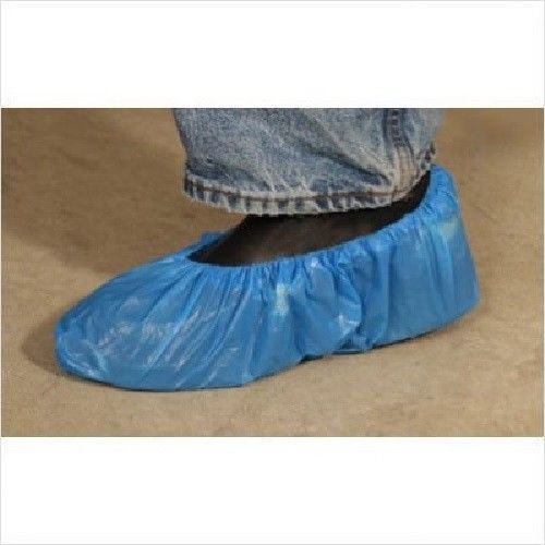 10 PAIR POLYETHYLENE SHOE COVER XL 4MIL ELASTIC TOP BLUE 1 SIZE FITS ALL DC9111