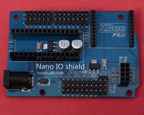 Nano IO Shield with XBee and nRF24L01 wireless interface for Arduino