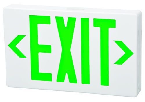 Morris products led exit sign in green led and white housing with battery backup for sale