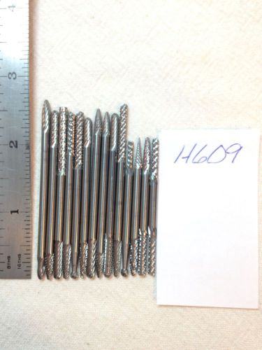 14 NEW 1/8&#034; SHANK CARBIDE BURRS. LONGS. DOUBLE &amp; SINGLE CUT.  MADE IN USA (H609)