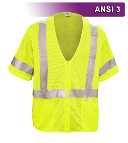 Reflective apparel factory safety vest hi vis zip mesh ansi class 3 vea-503-st for sale