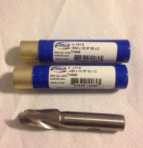 MELIN TOOLS END MILLS LOT OF 3 , A-1619 , 19/32 X 1/2 X 1 1/8 X 3 1/8 2 FLUTE